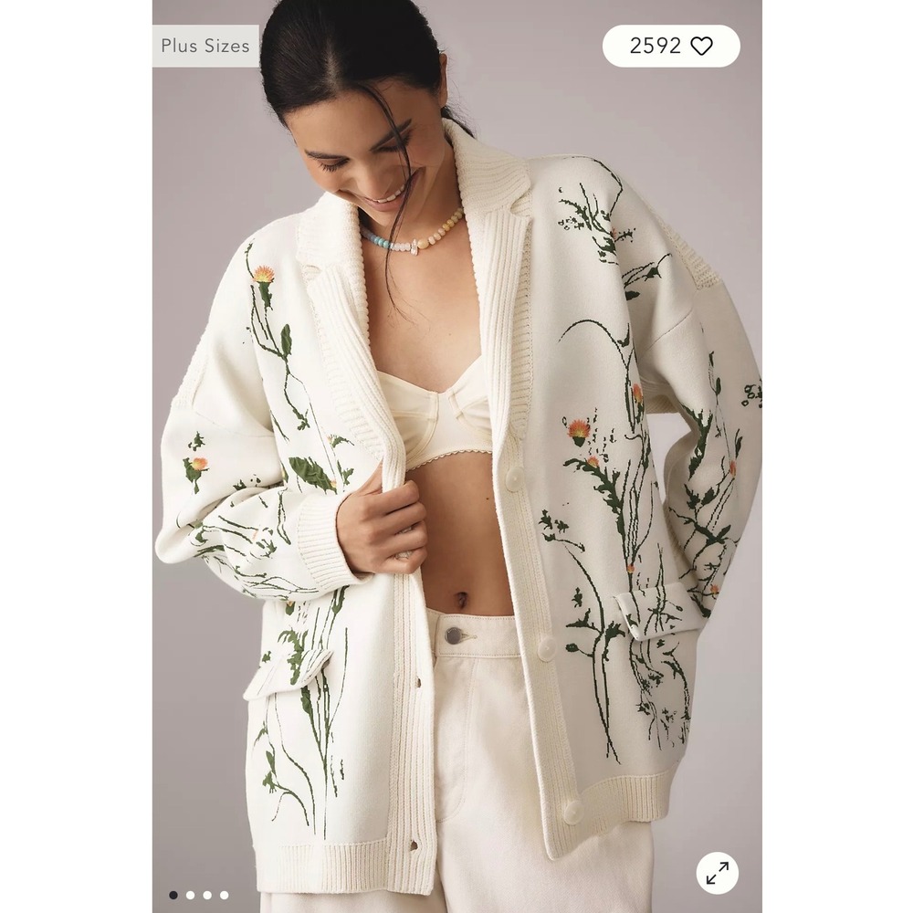 Anthropologie Maeve Cottagecore Floral Knit Cardigan | Cream | Fairycore Boho